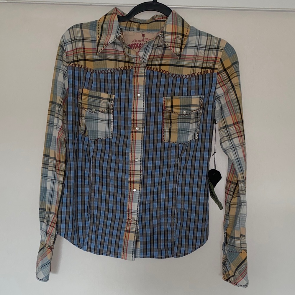 Vintage Rebel Blue and Yellow Plaid Button Down Shirt